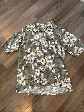 Men's Casual Olive Floral Button-Down Shirt